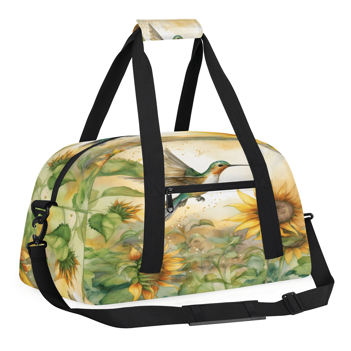 Herdesigns Sunflower Sports Duffle Bag for Women & Men, Hummingbird Gym Bag Dance Bag Overnight Bag Carry On Weekender Travel Bag