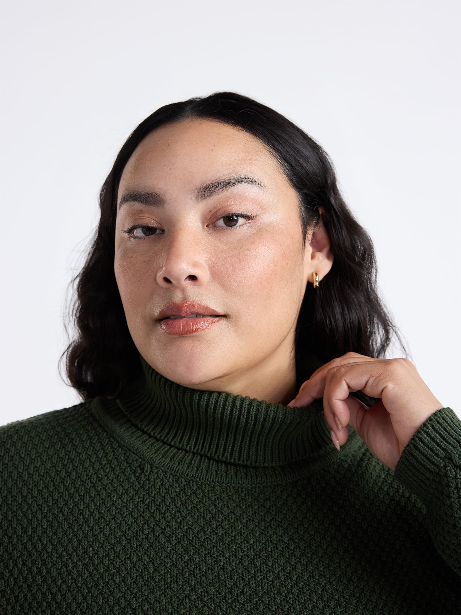 Time and Tru Women’s and Women’s Plus Turtleneck Sweater with Cable Sleeves, Midweight, Sizes XS-4X