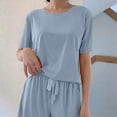 thumbnail image 5 of RYRJJ Women's 3 Piece Pajama Sets Short Sleeve Sleepwear Crewneck Top with Shorts and Wide Leg Long Pants Pjs Soft Loungewear, 5 of 6