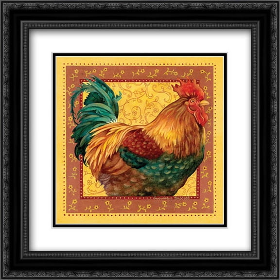 Country Rooster I 2x Matted 20x20 Black Ornate Framed Art Print by Babbitt, Gwendolyn