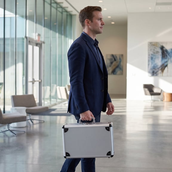 REACHISE 12" Aluminum Lock Briefcase w/ Foam - Portable Tool/Laptop Case for Men, White