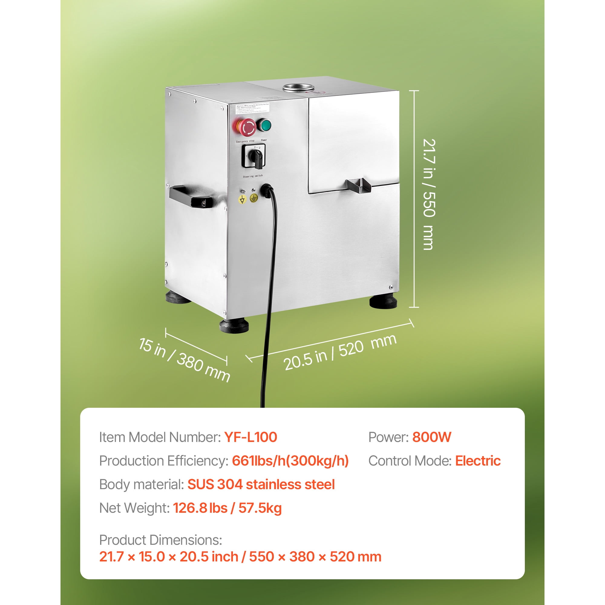 KFFKFF Commercial Electric Sugarcane Juicer, 800W Machine with 661LBS/H Output, 4 Stainless Steel Rollers, Juice Extractor for Home and Business Applications