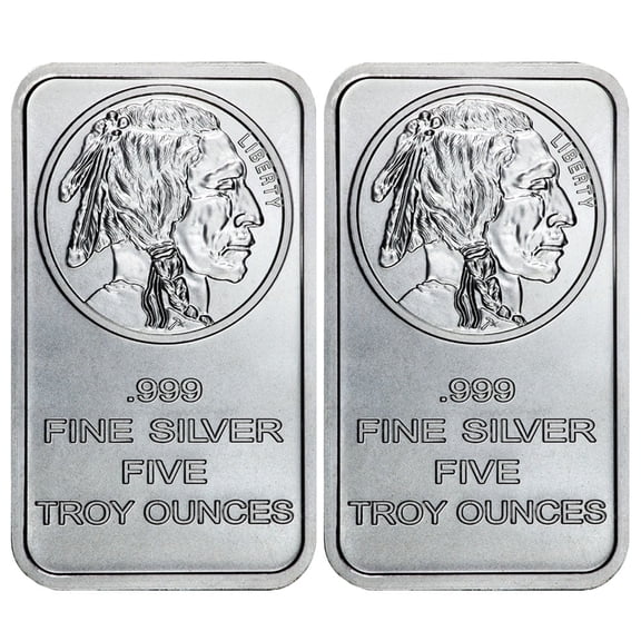 Collectible Lot of 2 - 5 Troy oz Buffalo .999 Fine Silver Bar Sealed