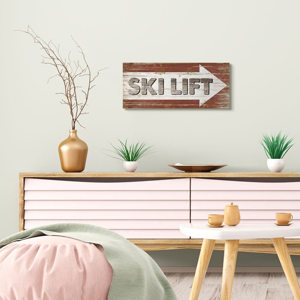Stupell Industries Rustic Distressed Ski Lift Directional Sign Brown White Designed by Jennifer Pugh