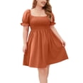 thumbnail image 5 of Gomelly Women Short Dresses Plus Size Mini Dress Oversized Smocked Ladies Solid Color Party Sundress Square Neck Summer Orange 4XL, 5 of 6