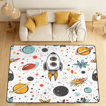 CURLYOOT Cartoon Planet Cute Galaxy Area Rugs for Living Room Bedroom 4 10 x 6 8 Washable Rug Floor Carpet with Non Slip Backing for Dining Room Indoor