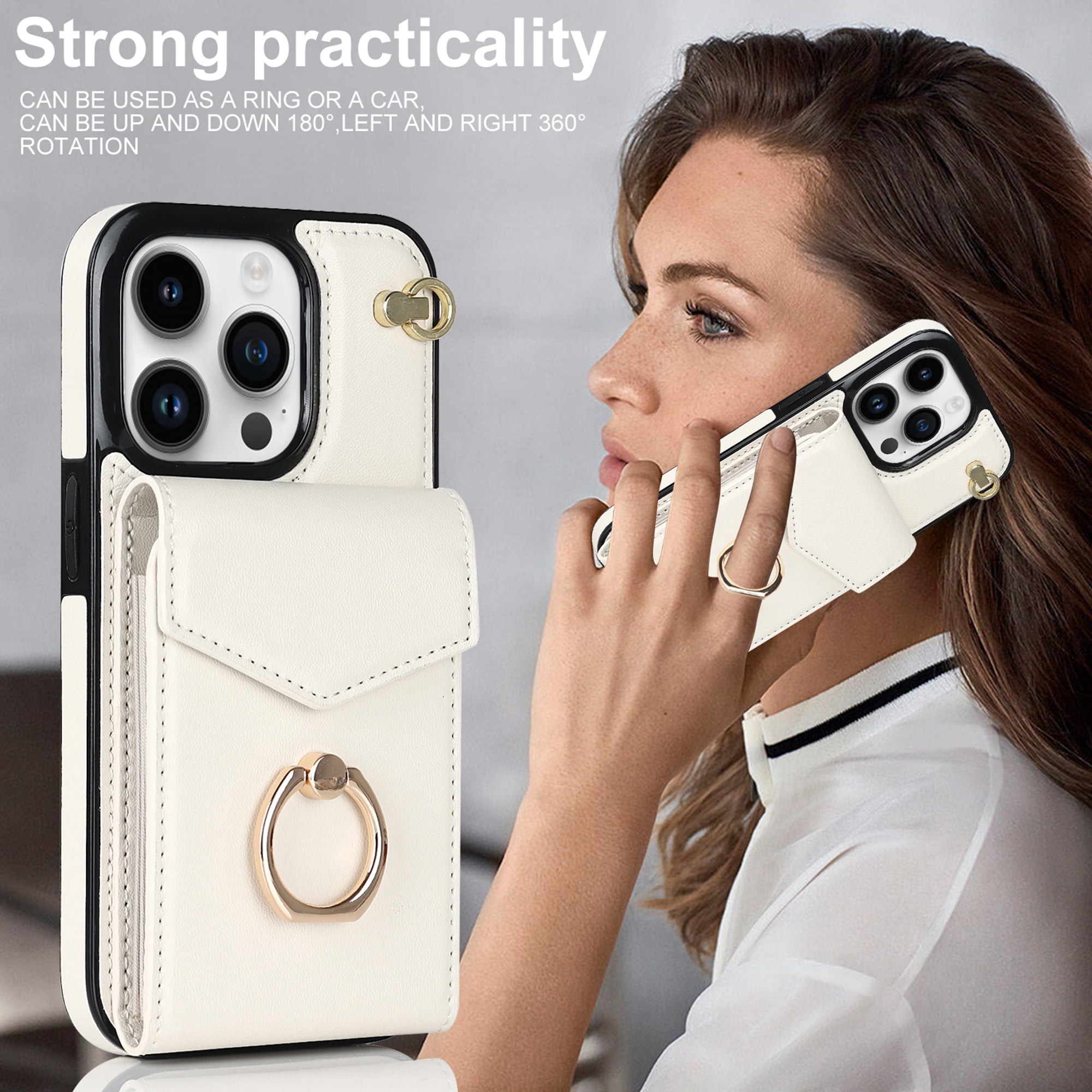  CUSTYPE for iPhone 14 Pro Max Case Wallet with Card Holder for  Women, Crossbody Zipper Case with Strap Wrist, Protective Leather Case Purse  with Ring for Apple iPhone 14 Pro Max