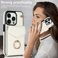 thumbnail image 2 of Decase Compatible with iPhone 14 Pro Max Case Wallet with Card Holder, 360°Rotation Finger Ring Holder Kickstand, RFID Blocking Leather Buttons Shockproof Wrist Strap Cover 6.7 Inch, White, 2 of 10