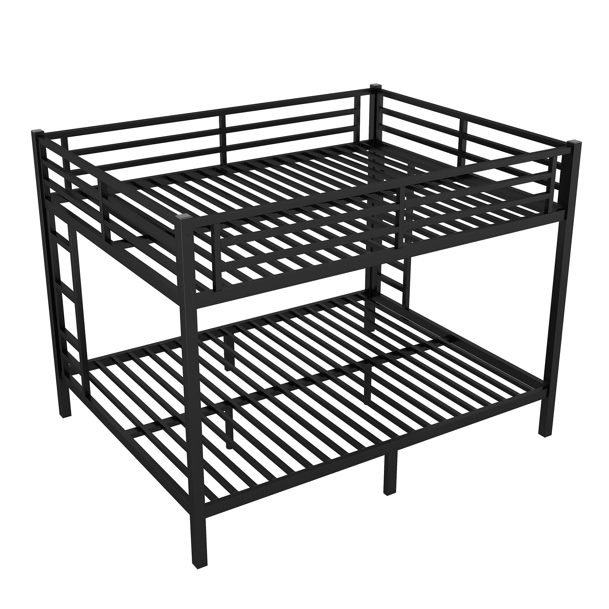 Mintazer Queen Over Queen Metal Bunk Bed with 2 Side Ladders & Guardrails for Teens Adults Bedroom Dorm, Black