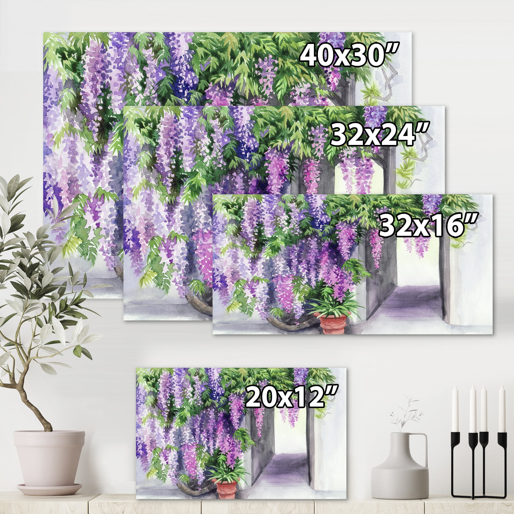Designart ' Purple Wisteria Blossom ' Traditional Canvas Wall Art Print