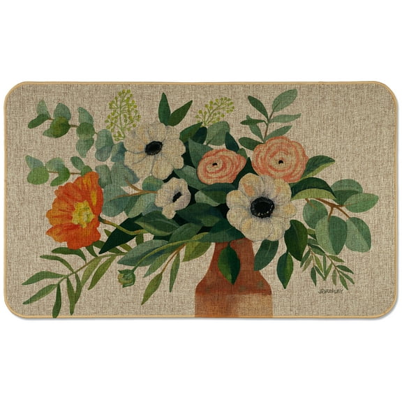CounterArt "Fresh Poppies" Indoor/Outdoor Natural Linen Look Floor Mat  29.5" x 17.75"