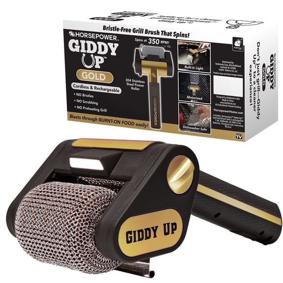 🔥 2025 NEW!!! Giddy Up Grill Cleaner Grill Cleaner for Outdoor Grill - Abracadabra Cleaner As-Seen-On-tv!, Cordless, Rechargeable BBQ Tool with 350 RPM Stainless Roller, LED Light