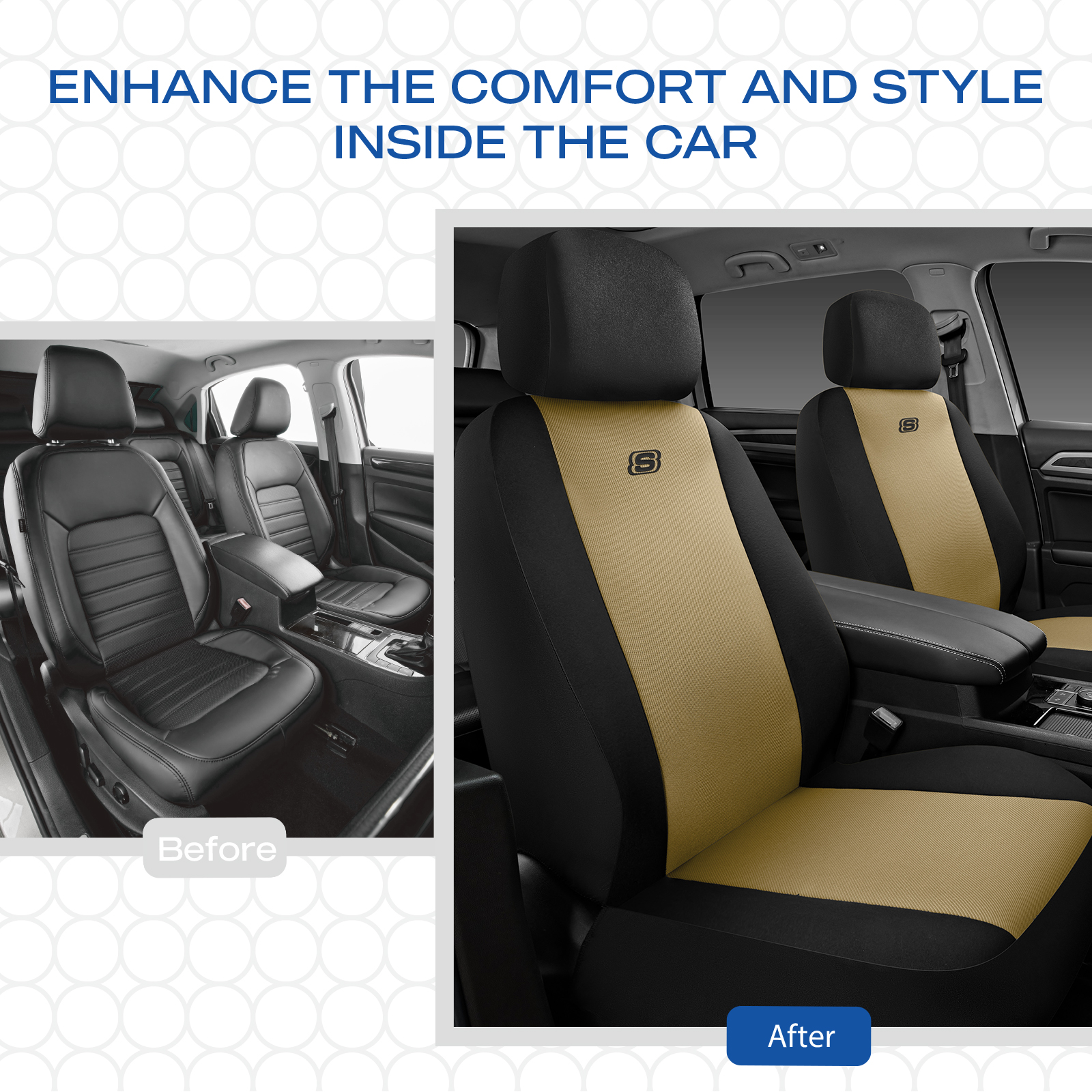 Skechers Memory Foam Fabric Car Seat Cover, Breathable, Comfortable Support, Easy Install, Stylish Design, Universal Fit for Cars and SUVs Beige