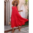 thumbnail image 5 of Women Solid Color Casual Midi Dress Red S, 5 of 8
