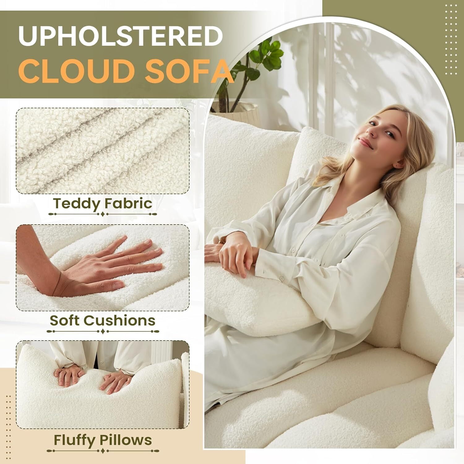 avobird 36.8" Tufted Upholstered Cloud Single Sofa Chairs, Deep Seat Reading Lounge Chair for Living Room, White