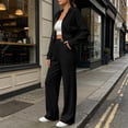 thumbnail image 5 of QINGFSAP Womens Ribbed Knit Two Piece Lounge Set Zipper Hoodie and Wide Leg Pants with Metal Ring Casual Tracksuit, 5 of 6