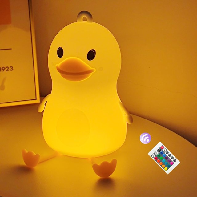 Luz nocturna de silicona con forma de pato, lámpara bonita para niños con forma de pato, luces nocturnas con Control remoto que cambian de 16 colores, lámparas de guardería regulables recarg