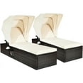thumbnail image 2 of Gymax 2pcs Rattan Lounge Cushioned Chair W/Adjustable Canopy Patio, 2 of 10