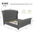 thumbnail image 5 of Merluxy King Size Platform Bed Frame, Velvet Upholstered Sleigh Bed with Scroll Wingback Headboard & Footboard/Button Tufted, Grey, 5 of 8