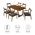 thumbnail image 3 of Modway Solara 7-Piece Wood Dining Set with Vegan Leather Armchairs in Walnut Black, 3 of 10