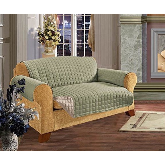Elegant Comfort Reversible Couch Furniture Protector microfiber Sofa Slipcover, Cream And Sage