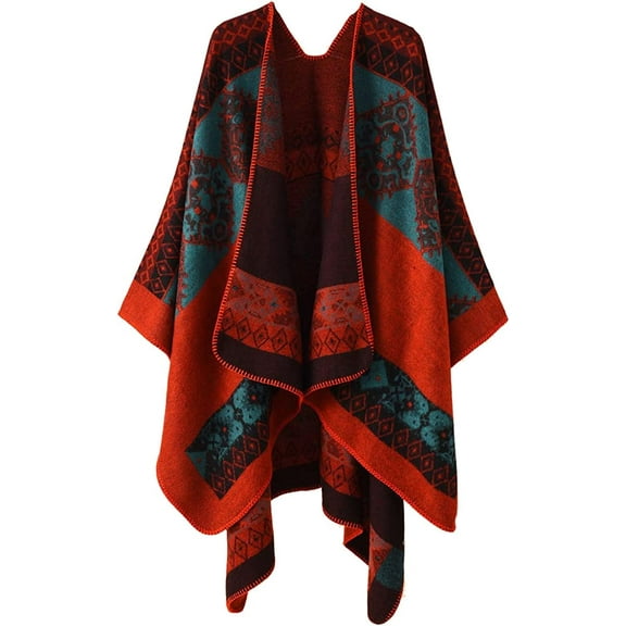 PIKADINGNIS Women Shawl Wraps Warm Plaid Poncho Blanket Open Front Sweater Cardigan Cape Fall Winter Fleece Scarf Coat