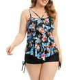 thumbnail image 2 of Women Plus Size Tankini Ruffle Swimsuit Two Piece Flowy Swimdress Tummy Control Bathing Suits with Boyshorts, 2 of 5