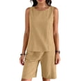 thumbnail image 2 of Mifsaly Linen Two Piece Set Women 2 Piece Summer Outfits Sleeveless Tank Top and High Waisted Shorts with Pocket Soft Lightweight Vacation Beach Matching Loungewear XL, 2 of 7