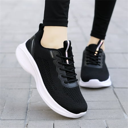 

XIAQUJ Fashion Spring and Summer Women Sports Shoes Flat Bottom Colorblock Lace up Mesh Breathable Comfortable Lace up Casual Style Women s Fashion Sneakers Black 7(38)