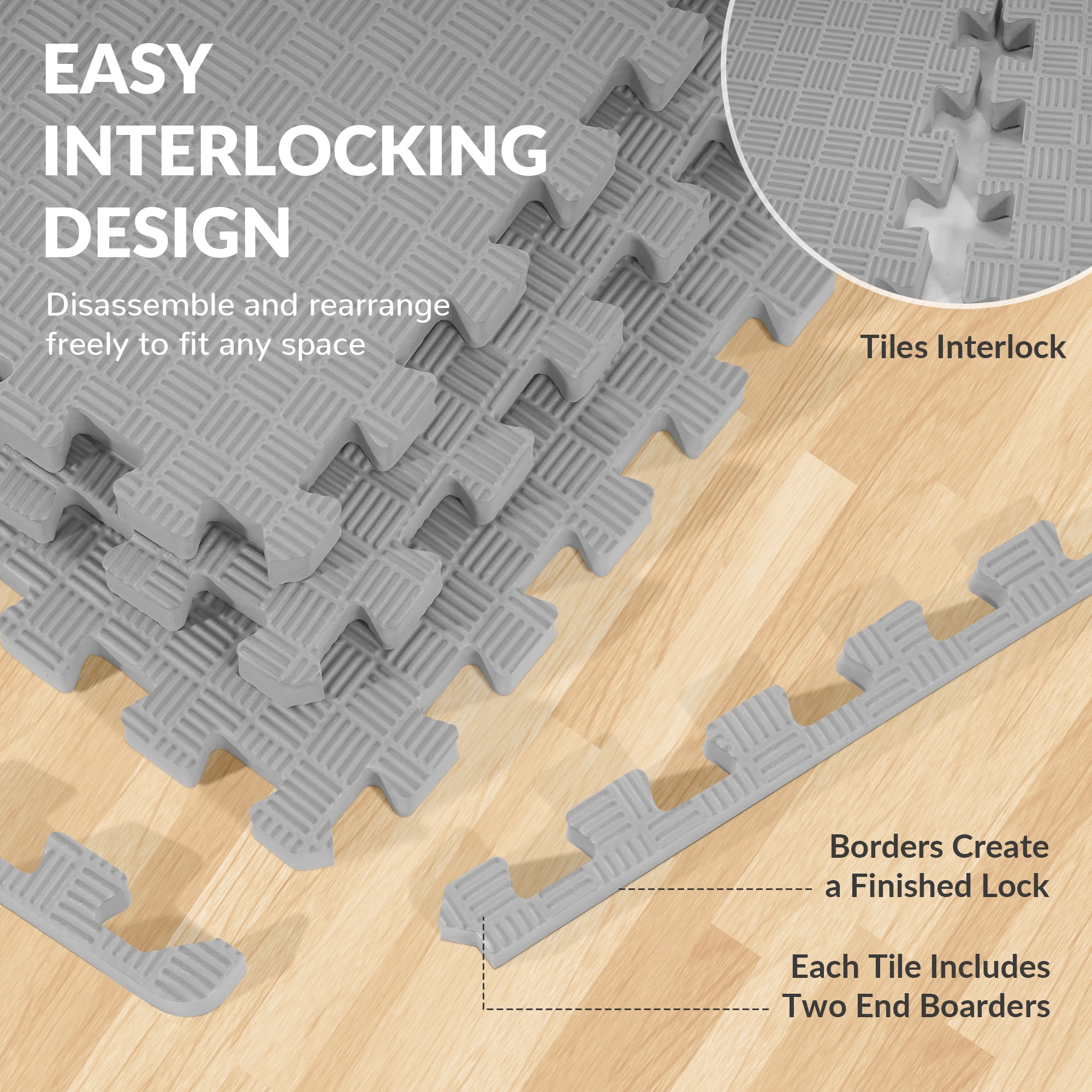 (2 pack) BalanceFrom 1 In. Thick Flooring Puzzle Exercise Mat with High Quality EVA Foam Interlocking Tiles, 18 Piece, 72 Sq Ft. Gray