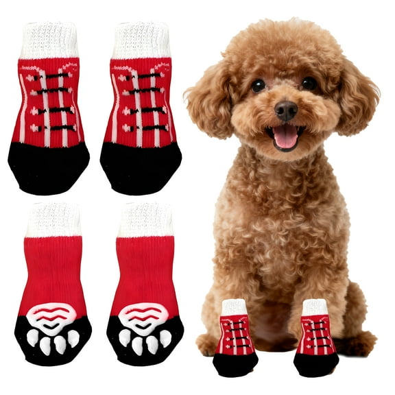 TELOLY 4Pcs Dog Socks,0 Dog Paw Protector,For Small Medium Pets Dogs Dog Socks to Prevent Licking Paws,Red