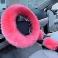 thumbnail image 1 of Universal Luxury Synthetic Wool Steering Wheel Cover with Parking Brake Cover and Gear Shift Knob Cover, 3 in 1(Pink), 1 of 5