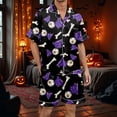 thumbnail image 2 of Yuncity Halloween Pajamas Men Print Short Sleeve Shorts Button Up Sleepwear Loungewear Comfortable Nightwear Outfit Leisure Pajama Black L, 2 of 4