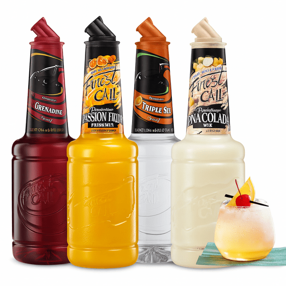 Finest Call Premium Drink Mix Variety Pack, 1 Liter Bottles – Grenadine Syrup, Passion Fruit Puree, Triple Sec Syrup & Piña Colada Mix – Cocktail Essentials for Home or Professional Bar