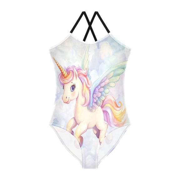 Girls' One-piece Swimsuit Cross Back Bathing Suit Beach Surfing Sizes 3T-10T Unicorn with Wings