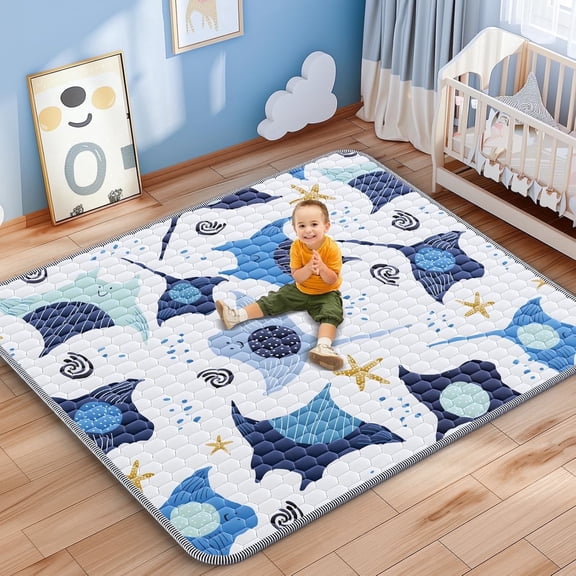 Baby Play Mat 71"x59", Non-slip Playmat Cushioned for Playpen, Thicker & Large Crawling Mats for Babies & Toddlers, Blue