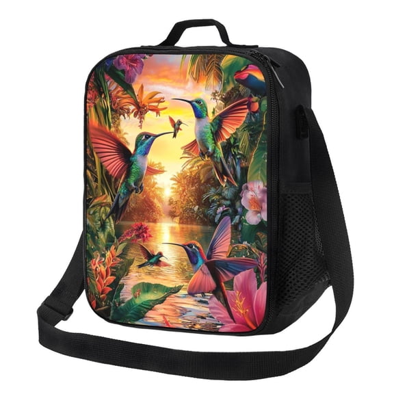 Tropical Hummingbird Lunch Bag Reusable Lunch Box Insulated Tote Bag with Adjustable Shoulder Strap