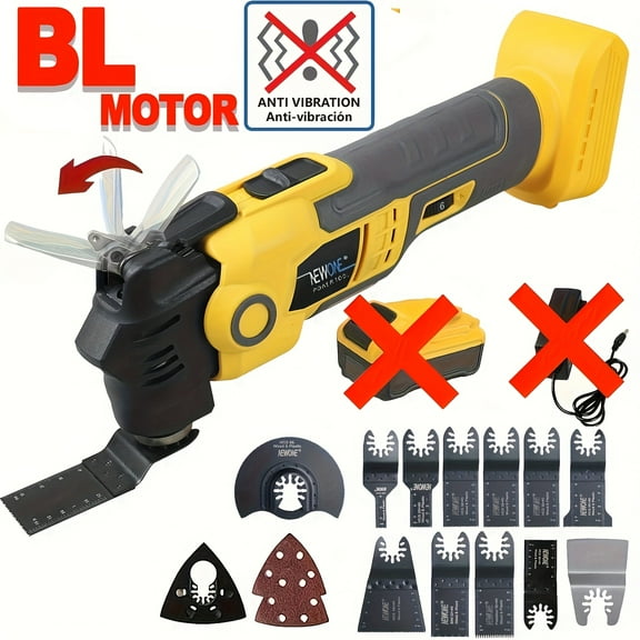 Anti-Vibration Oscillating Multi Tool (Compatible with DeWalt 20V Max Battery) | Cordless Brushless Motor, 6 Speed, LED Light | Woodcutting Blades/Sanding Pad Included (Only Machine, No Battery)