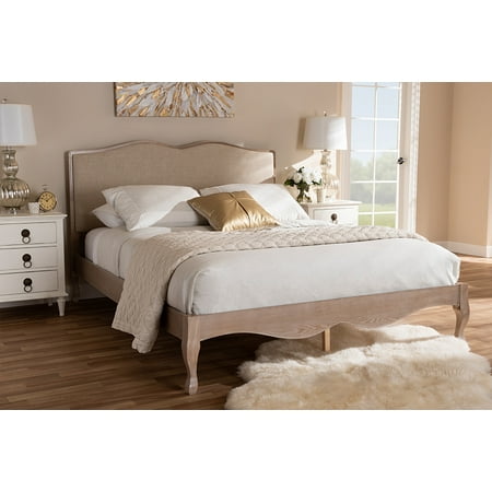 French Furniture Atlanta Baxton Studio Campagne French Beige Fabric Upholstered Light Oak-Finished Queen Sized Platform Bed (Component) ()