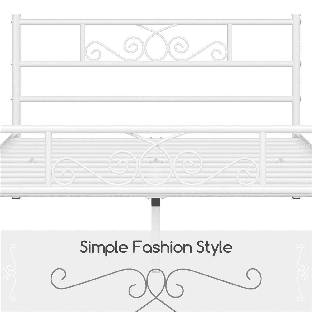 Fullfurnique Metal Platform Bed Frame with Scroll Headboard and Footboard, Full, White
