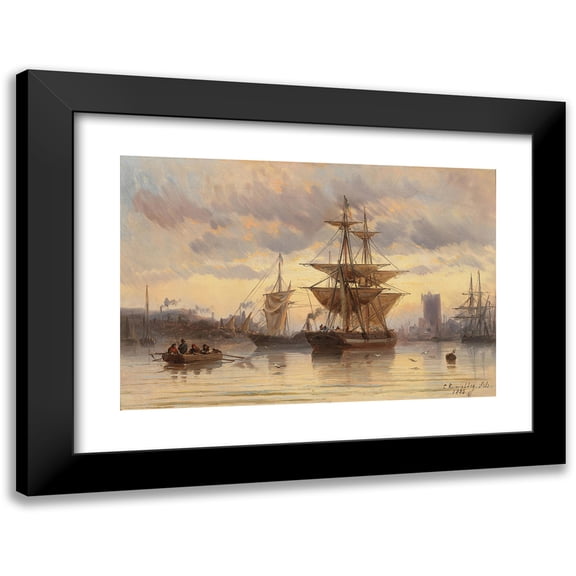 Carl Joseph Kuwasseg 14x11 Black Modern Framed Museum Art Print Titled - Sailing Ships in a Harbour (1855)