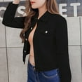 thumbnail image 3 of Tiqkatyck Denim Jacket for Women Clearance Women Fashion Lapel Solid Casual Denim Buttons Blazer Jeans Jacket Cardigan Going Out Tops for Women 2023 Trendy Black S, 3 of 6