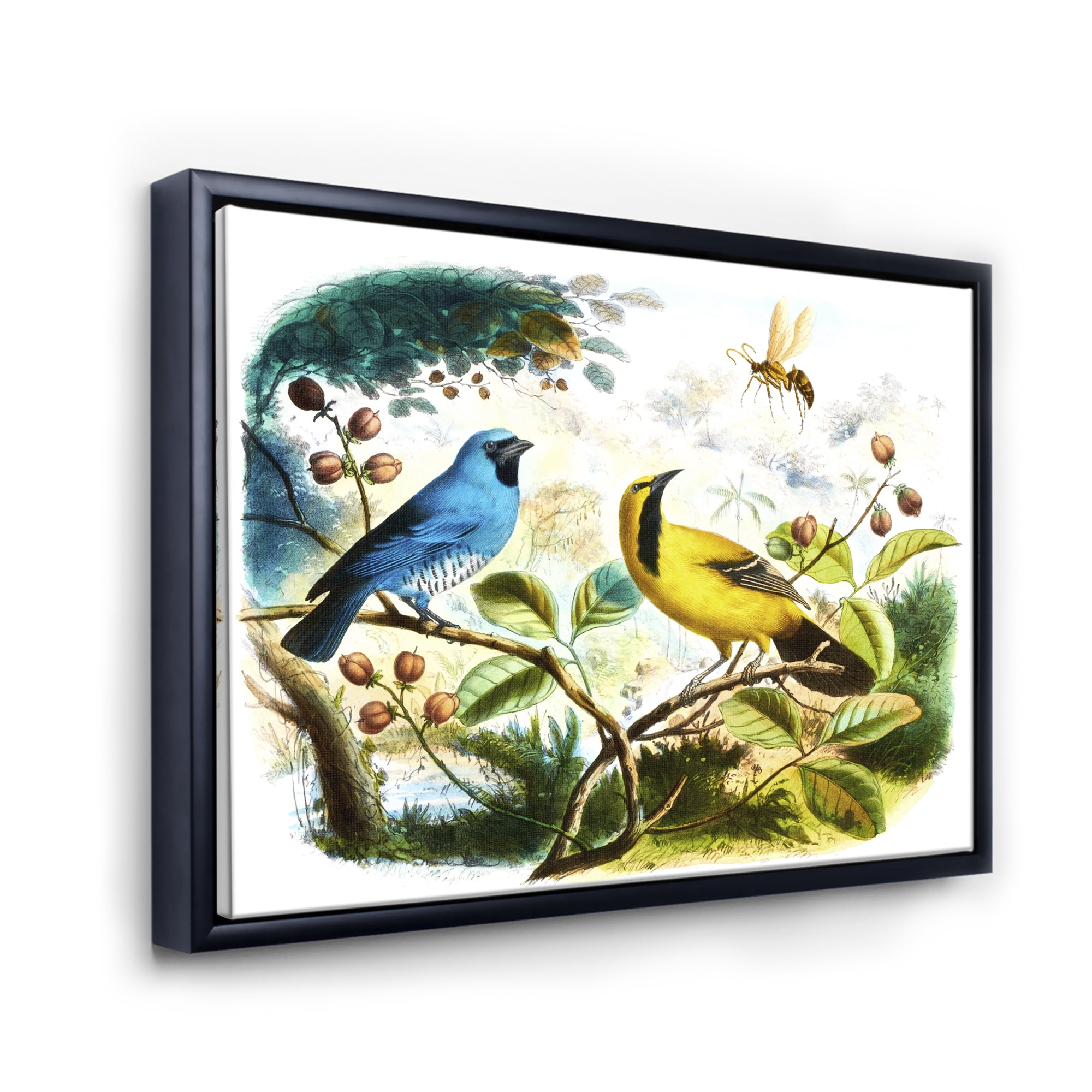 Designart 'Yellow and Blue Bird In The Wild' Traditional Framed Canvas Wall Art Print