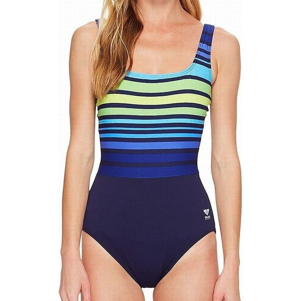 TYR Sport Womens Swimwear Green Striped Controlfit One Piece 8