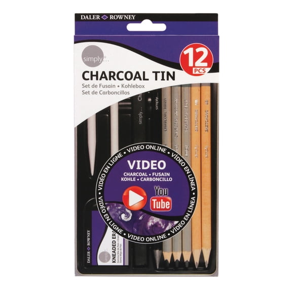Daler-Rowney Simply Charcoal Tin Set, 13 Piece