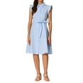 thumbnail image 2 of VESTIDO CAMISERO CHIC INSPIRE para Mujeres con Mangas Cortas, Cuello de Punto, Cintura con Lazo, Botones, Vestidos Medios M Azul Claro, 2 of 6