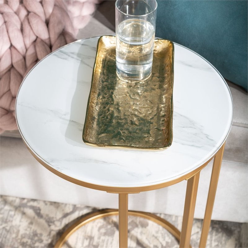 Photo 1 of 16 inch Round Coffee Table with White Faux Marble and Gold Base