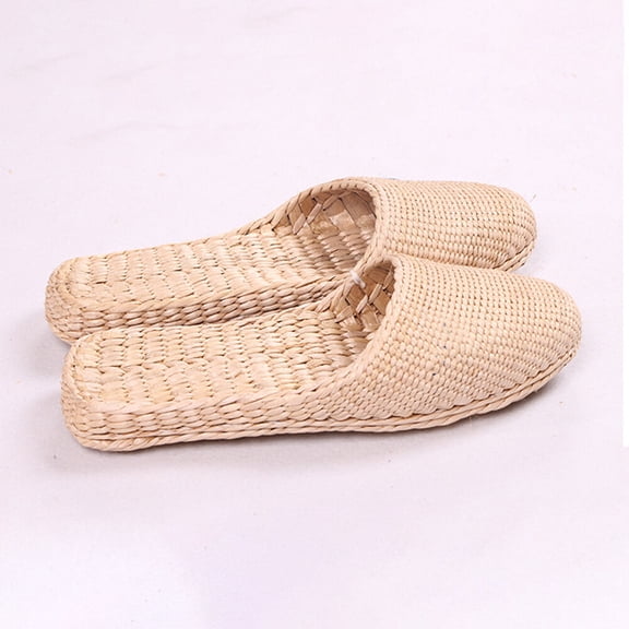 LEORX Straw Woven Slipper Fashion The Stem Of Cattail Breathable Summer Slippers Women