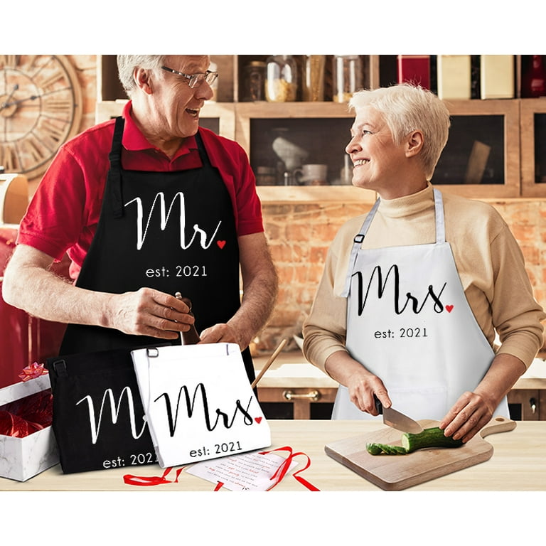 Personalized His & Hers Aprons, Mr and 2024 Mrs Apron Set, Couples Apron Gift Set, Wedding Gift, Newlywed Gift, Bridal Shower Gift, Kitchen Apron