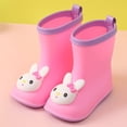thumbnail image 2 of KPOPLK Kids Rain Boots Toddler Boys Girls Lightweight Easy-On Rubber Boots Waterproof with Pull Handles Cute Animal Print(Light Pink,8), 2 of 5